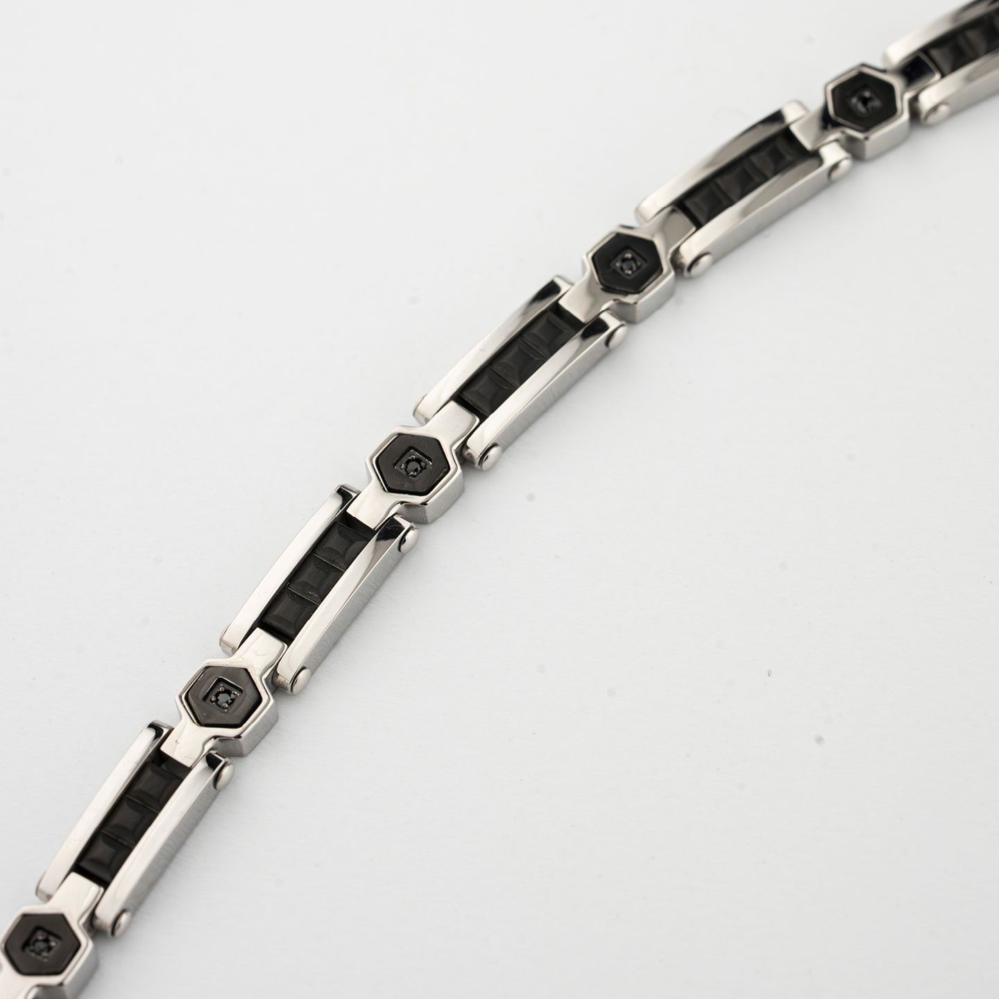 Bracciale Boccadamo Man Acciaio Piastrine Inserti Pvd Nero e Cristalli Neri