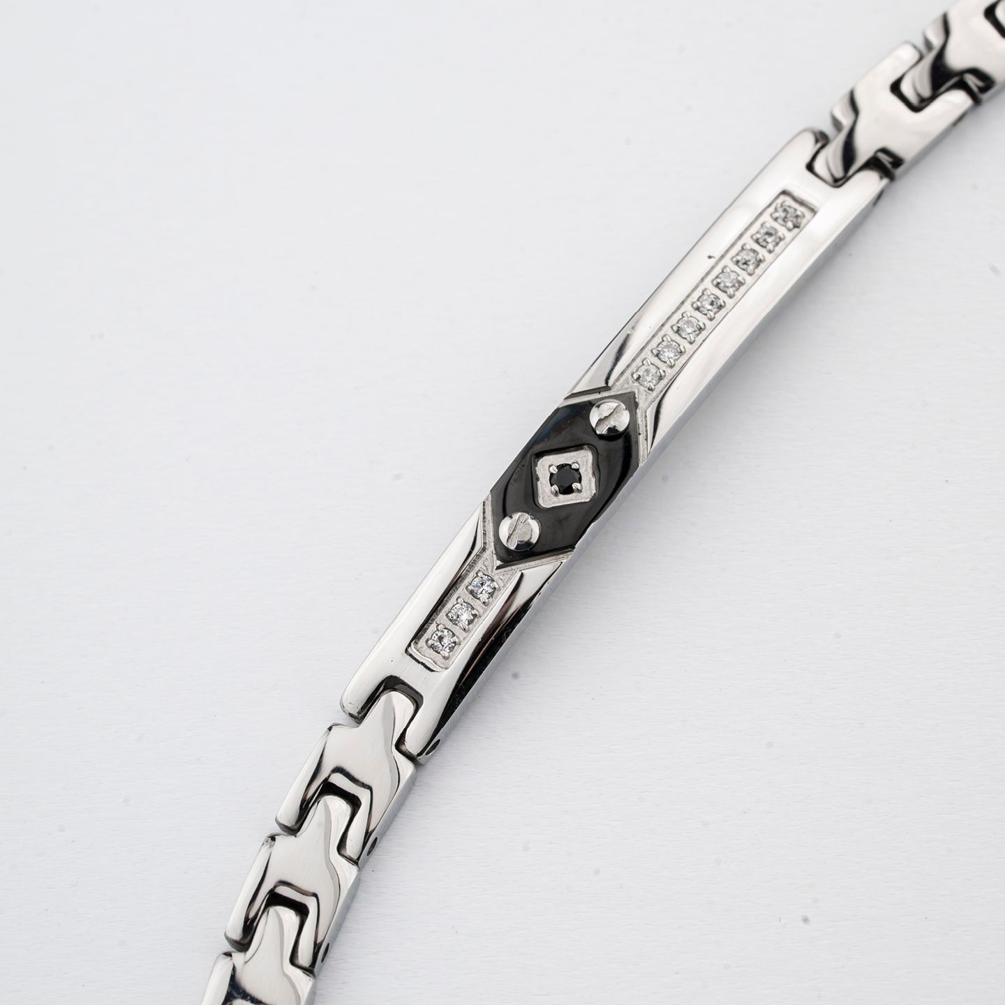 Bracciale Boccadamo Man Acciaio Maglia Freccia Piastrina Centrale e Fila Di Cristalli
