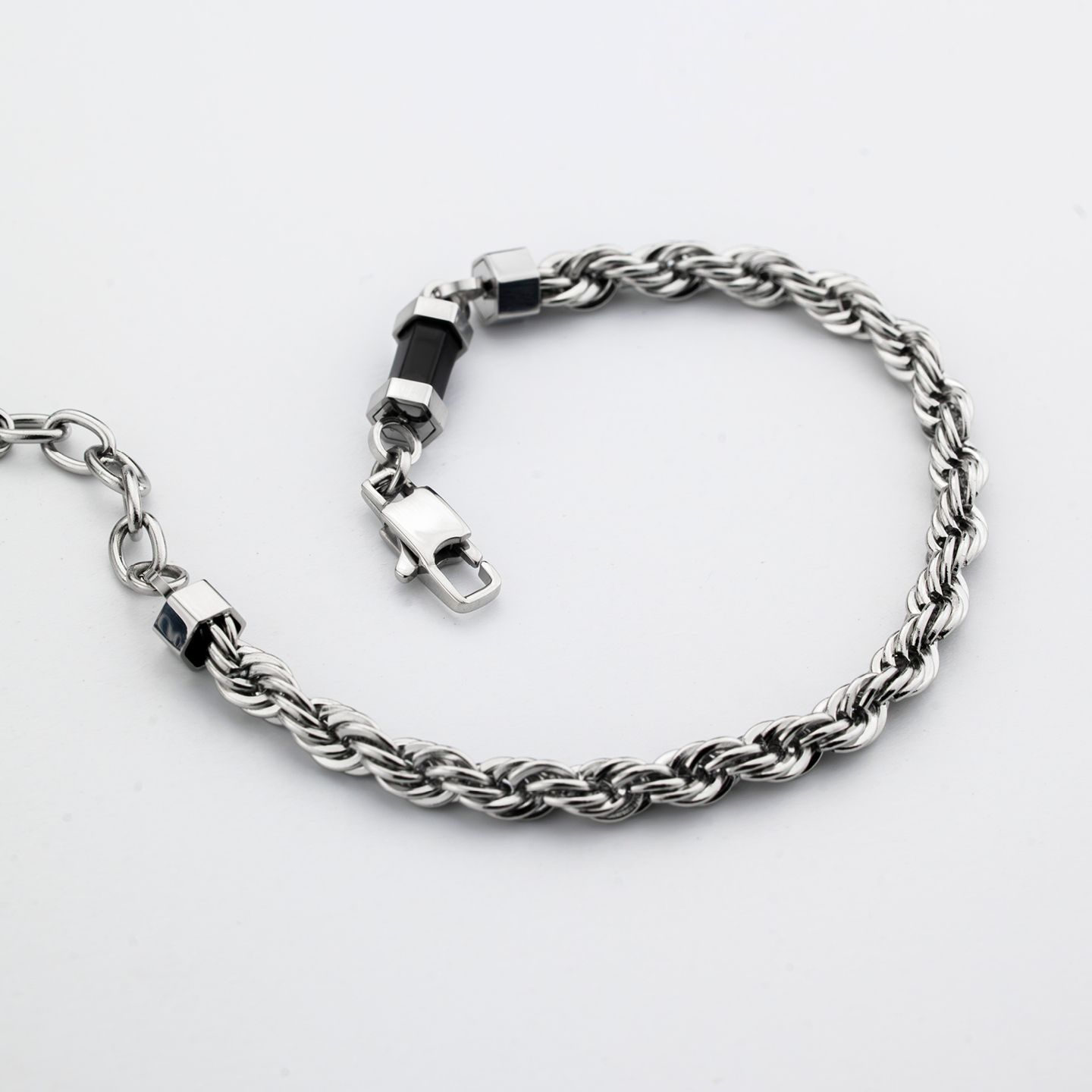 Bracciale Boccadamo Man Acciaio Maglia Fune Elemento Laterale Pvd Nero
