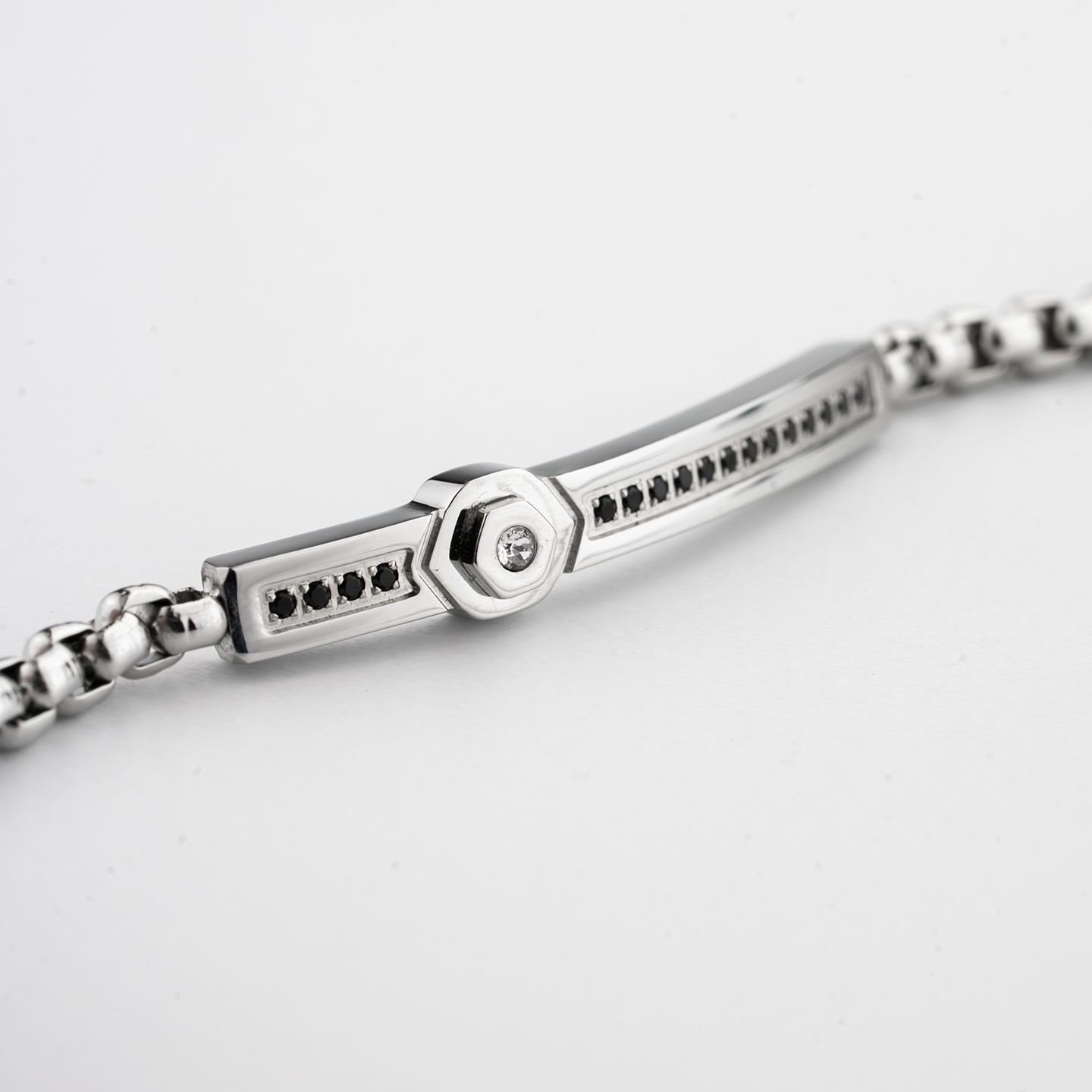 Bracciale Boccadamo Man Acciaio Maglia Rolò Quadrata Piastrina Centrale con Cristalli