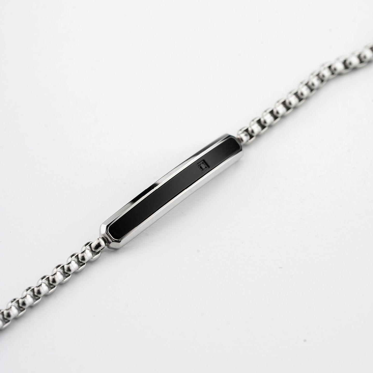 Bracciale Boccadamo Man Acciaio Maglia Rolò Quadrata Piastrina Centrale Pvd Nero