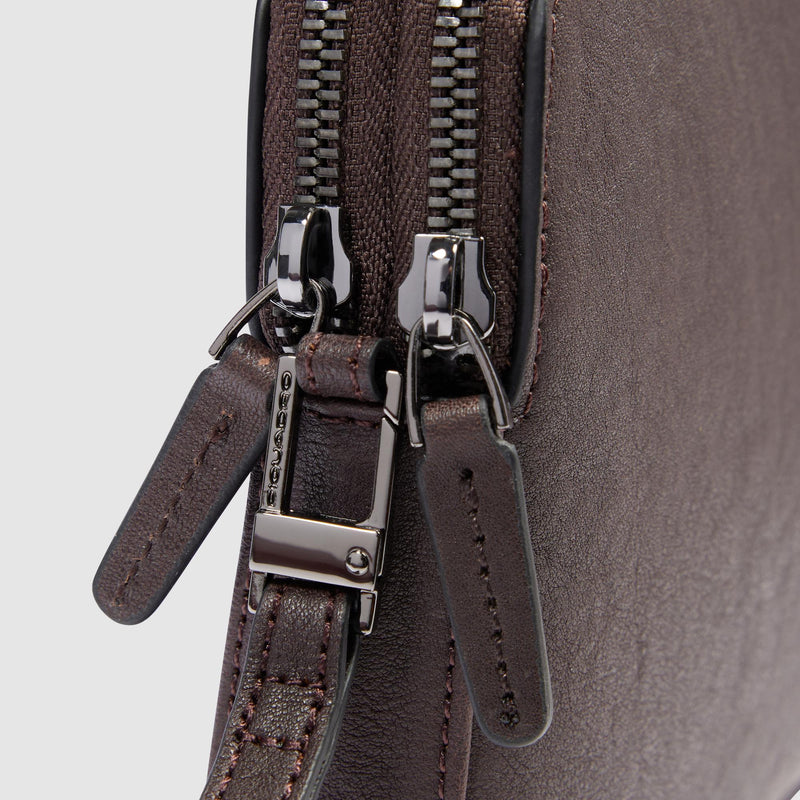 Pochette Piquadro Uomo Doppio Scomparto Polsiera Pelle Testa Moro