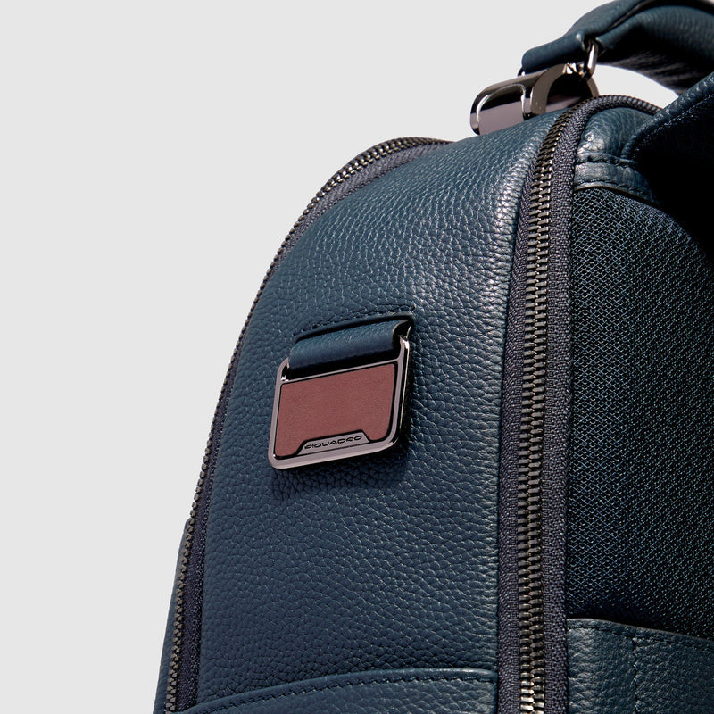 Zaini Piquadro Zaino Uomo Porta Pc Ipad Doppio Scomparto Due Tasche Frontali Tessuto Inserti Pelle Blu