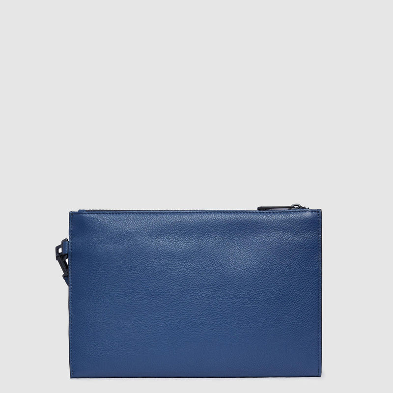 Pochette Piquadro Piatta Uomo Porta Ipad Mini Polsiera Removibile Pelle Martellata Blu
