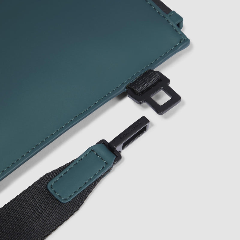 Pochette Piquadro Piatta Uomo Porta Ipad Polsiera Tessuto Gommato Ottanio