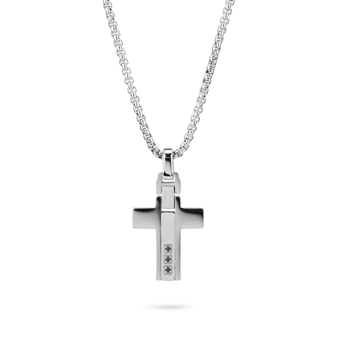 Collana Boccadamo Man Acciaio Maglia Rolò Pendente Croce Lucida e Satinata