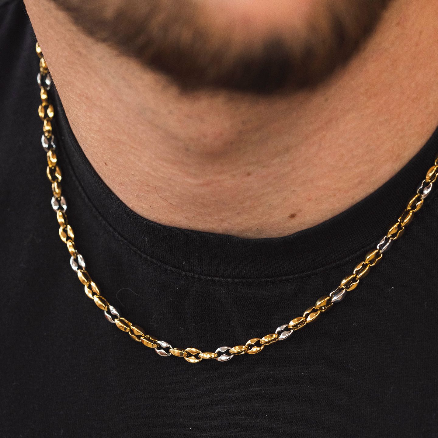 Collana Boccadamo Man Acciaio Pvd Oro Maglia Marinara Bicolore
