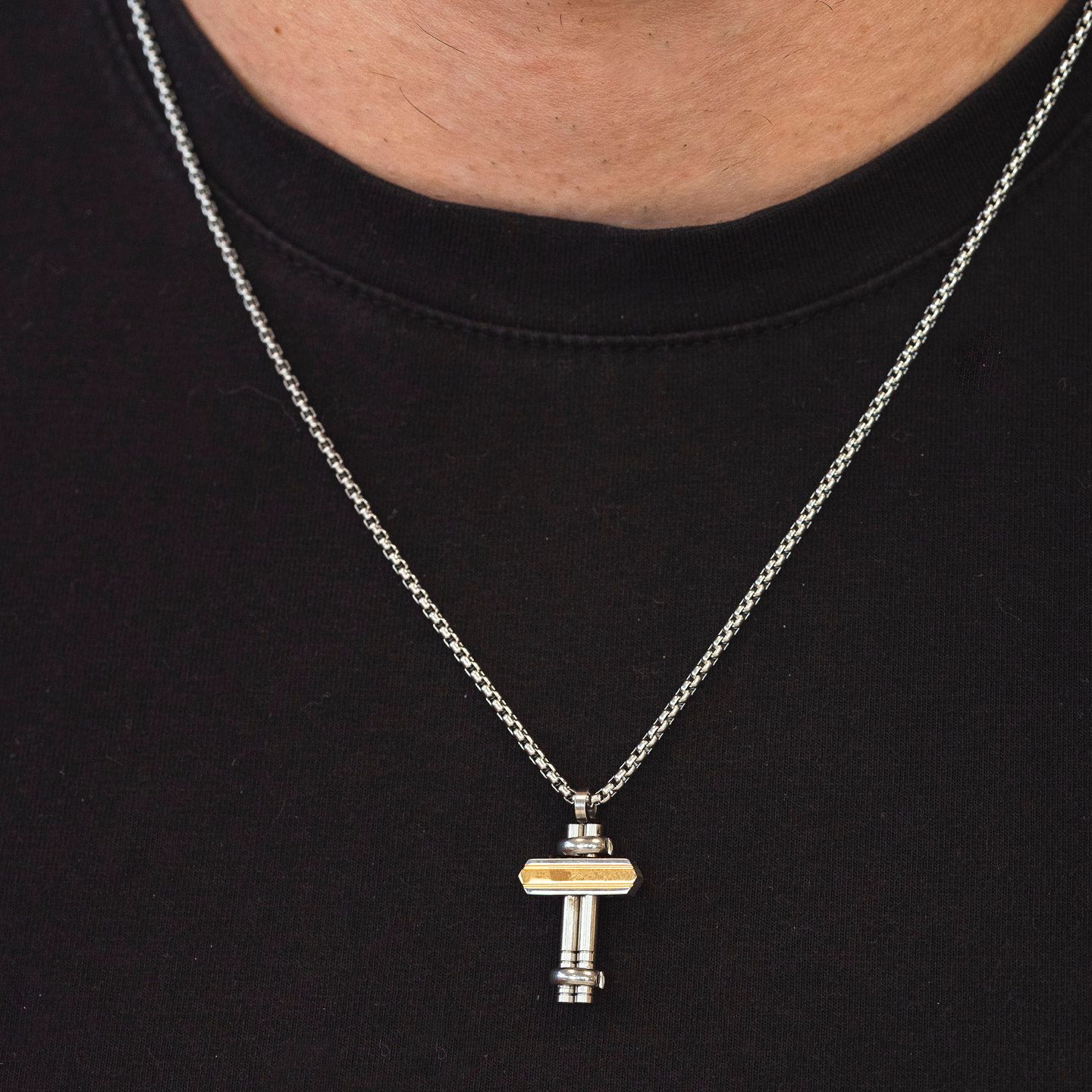 Collana Boccadamo Man Acciaio Pendente Croce Pvd Oro