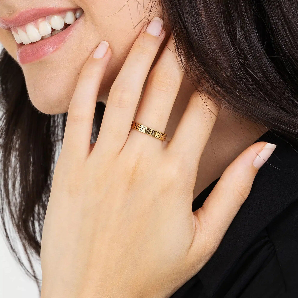 Anello Regolabile Luca Barra Donna Pvd Oro Frase Smalto Nero "Forever Sister"