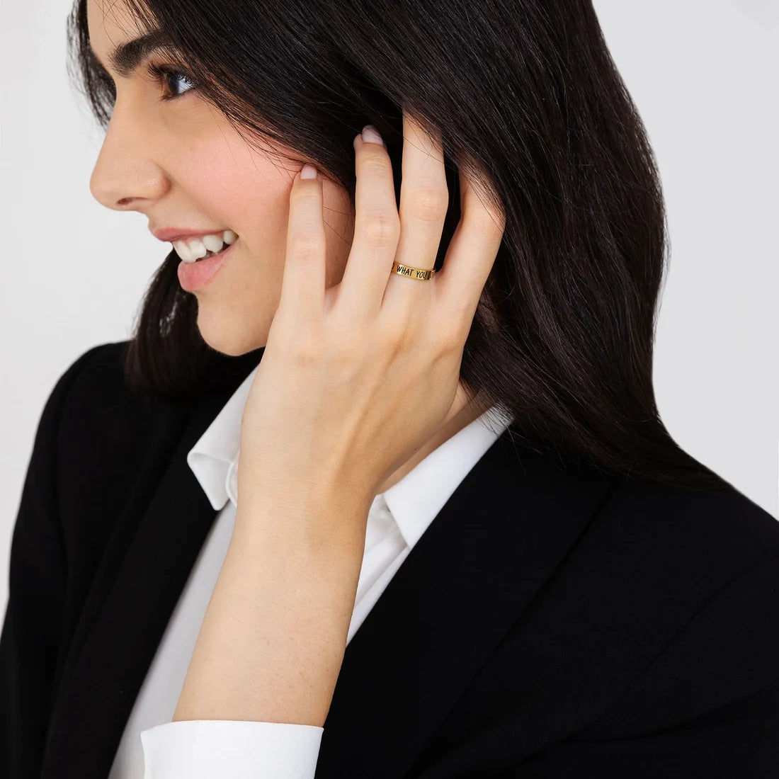 Anello Regolabile Luca Barra Donna Pvd Oro Frase Smalto Nero "Do What You Love"