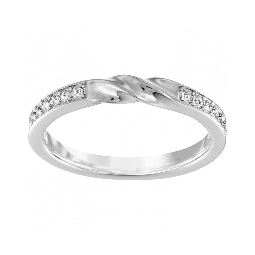 Anello Swarovski Curly Taglio Round, Bianco, Placcato rodio - Misura 50