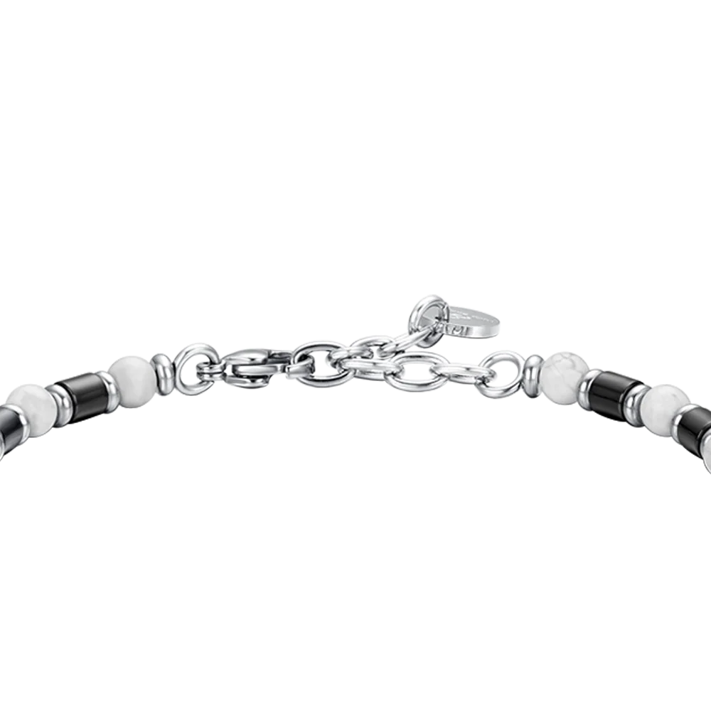 Bracciale Uomo Luca Barra Acciaio Pietre Bianche/Nere Piastrina Centrale Frase "Rendi La Tua Vita Un Capolavoro"