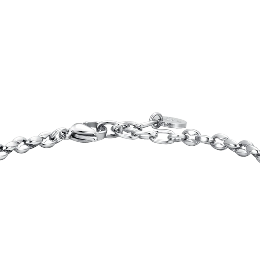 Bracciale Uomo Luca Barra Acciaio Maglia Chicco Di Caffè Con Pietre Cubiche Ematite Blu