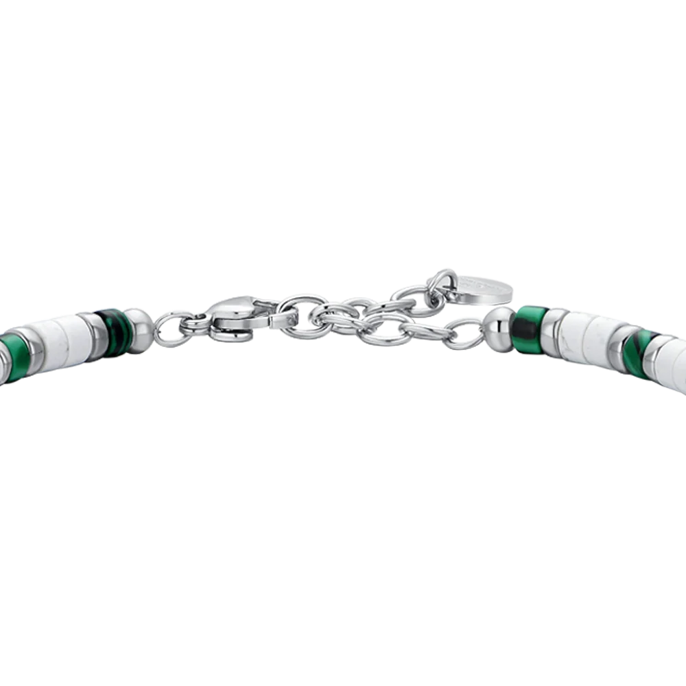 Bracciale Uomo Luca Barra Acciaio Con Dischetti Pietra Verde/Bianca