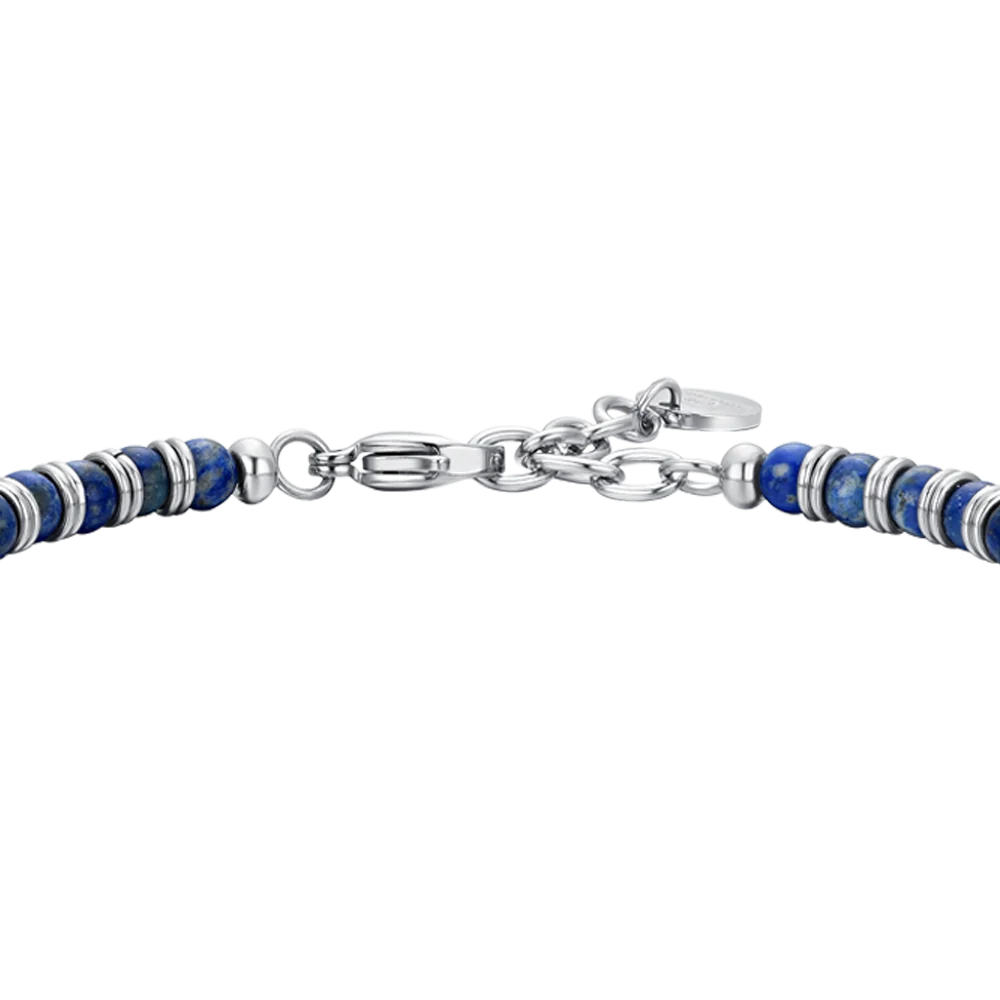 Bracciale Uomo Luca Barra Acciaio Sfere Pietra Blu Centrale Catena Maglia Spiga