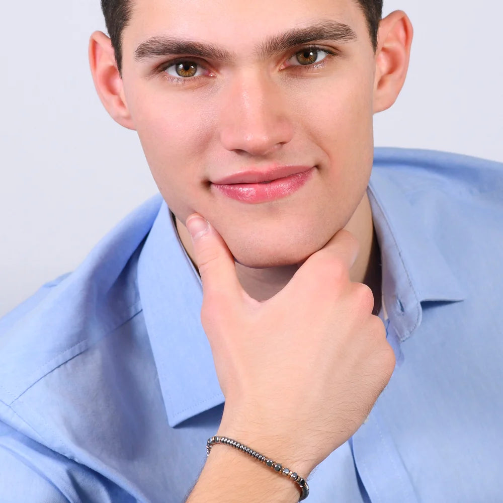 Bracciale Uomo Luca Barra Acciaio Elementi in Ematite Silver e Pvd Oro Rosa