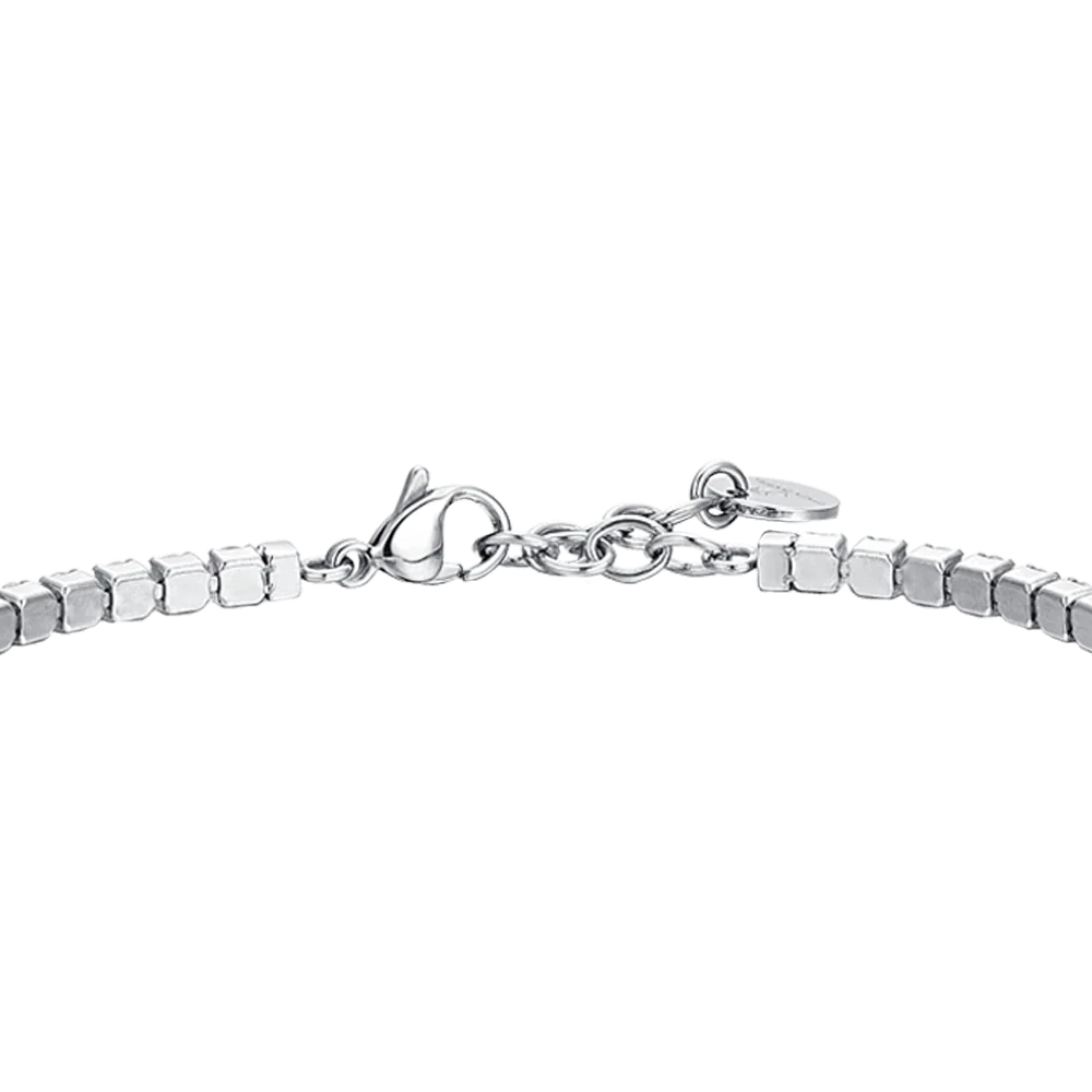 Bracciale Uomo Luca Barra Tennis Zirconi Targhetta Centrale e Rosa Dei Venti In Acciaio