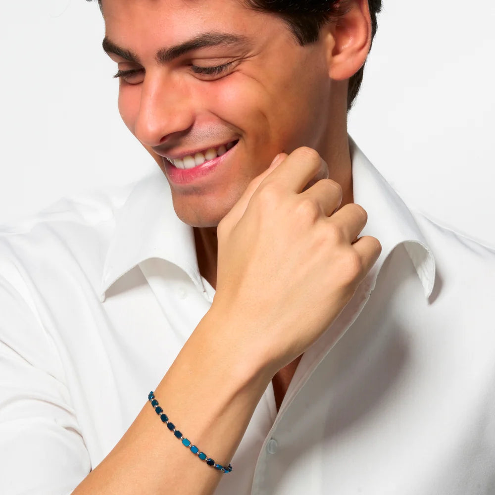 Bracciale Uomo Luca Barra Acciaio Maglie Esagonali Ematite Blu