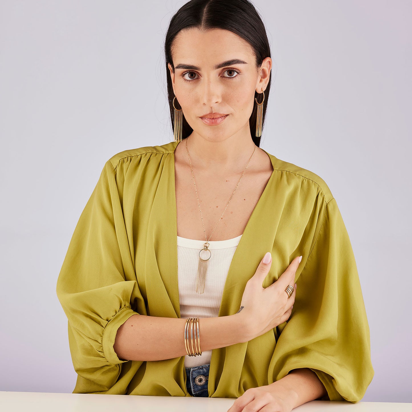 Orecchini Pendenti Brosway Aura Pvd Oro Cerchio Con Frange
