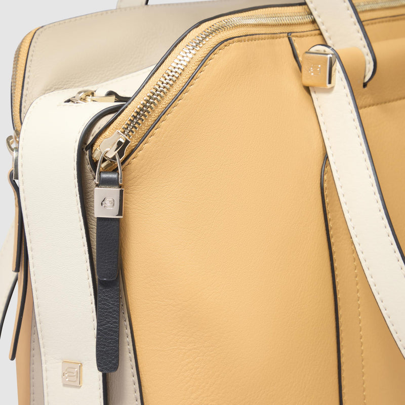 Borse Lavoro Piquadro Borsa Donna Porta Pc Ipad Quattro Manici Pelle Gialla Beige