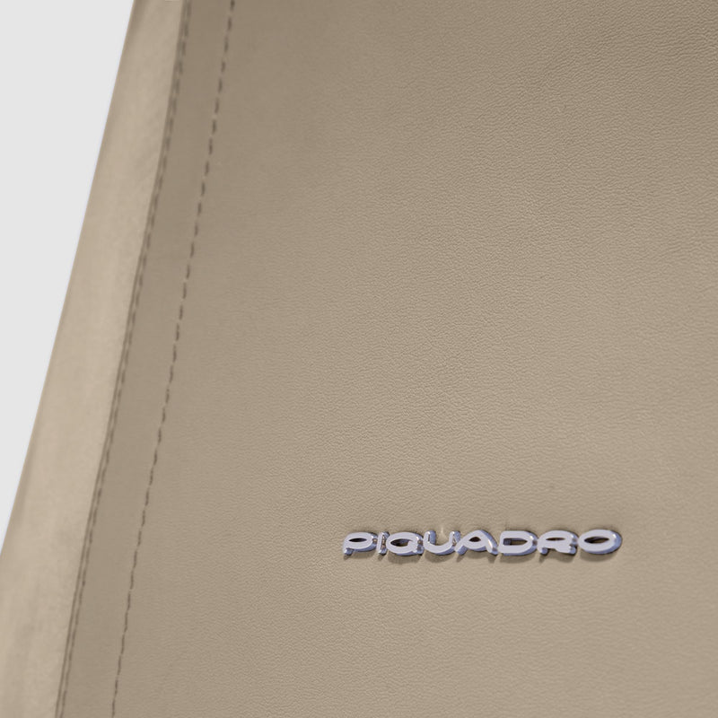 Borse Lavoro Piquadro Borsa Donna Porta Pc Ipad Quattro Manici Tre Scomparti Tessuto Inserti Pelle Beige