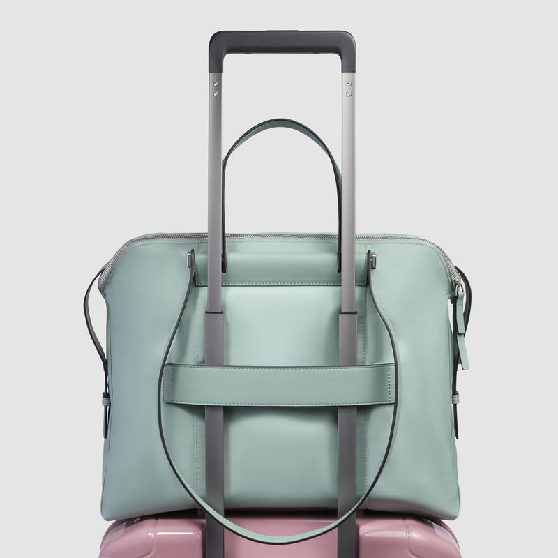 Borse Lavoro Piquadro Borsa Donna Porta Pc Ipad Quattro Manici Tre Scomparti Tessuto Inserti Pelle Verde Acqua