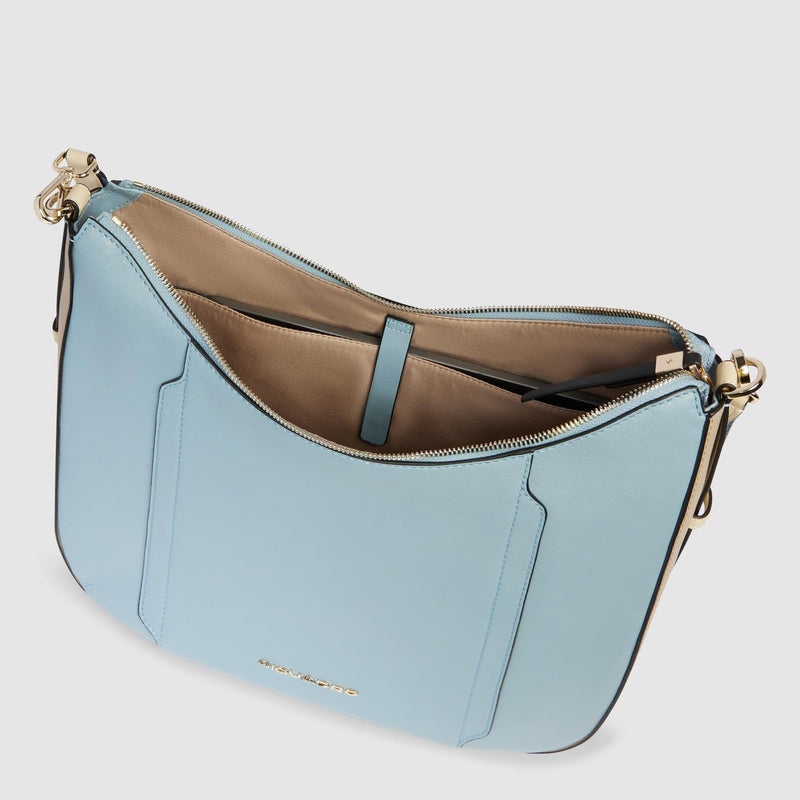 Borse Piquadro Borsa Donna Porta Pc Ipad Tracolla Pelle Azzurra Beige