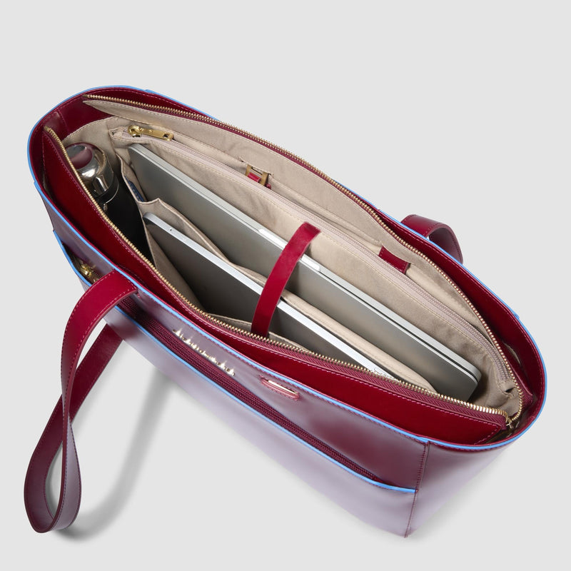 Borse Lavoro Piquadro Borsa Donna Due Manici Unico Scomparto Porta Pc Ipad Tasca Frontale Pelle Rossa