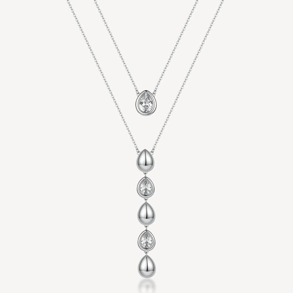 Collana Brosway Glow Multifilo In Acciaio Con Pendente Lungo Elementi A Goccia Alternati Cubic Zirconia + Punto Luce