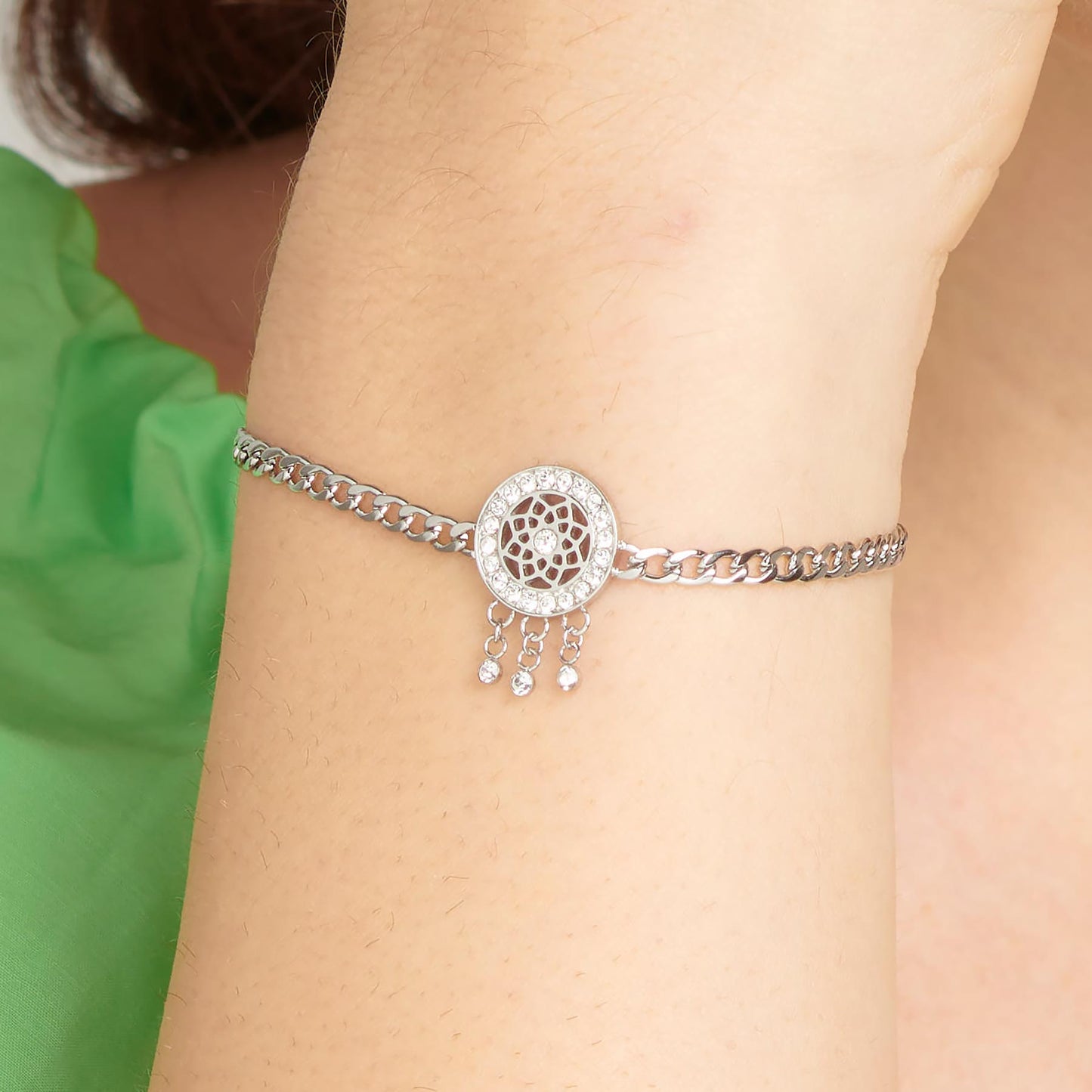 Bracciale Brosway Chakra Mistici In Acciaio Maglia Grumetta Con Acchiappasogni Cristalli