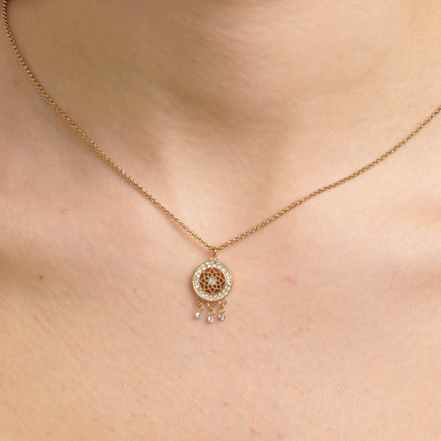 Collana Brosway Chakra Mistici Pvd Oro Con Pendente Acchiappasogni Cristalli