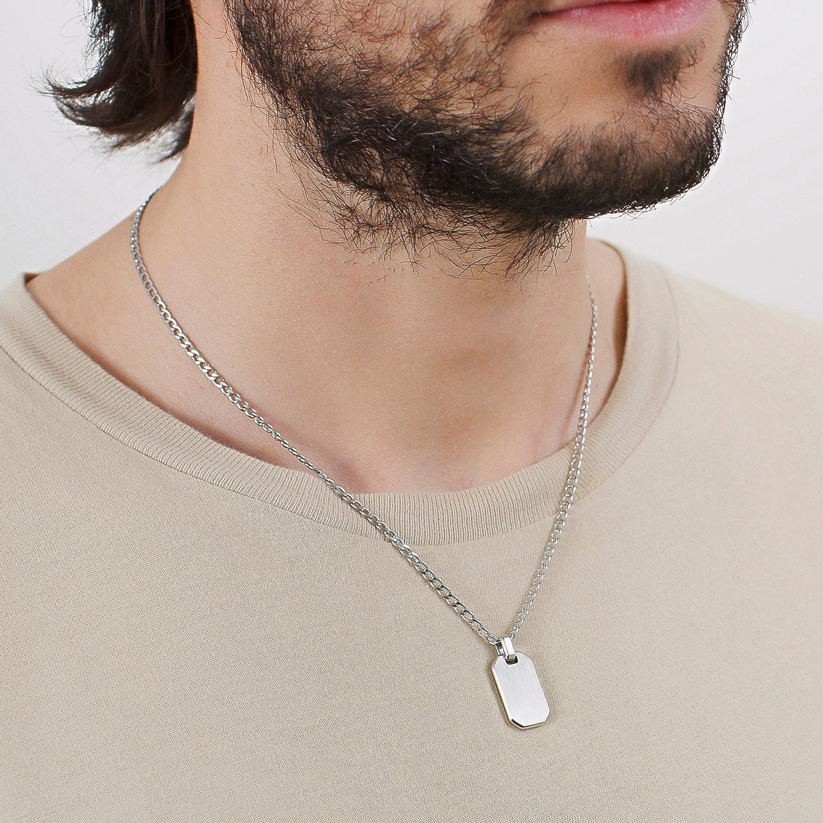 Collana Uomo Brosway Ink Acciaio Con Pendente Piastrina Satinata Ottagonale