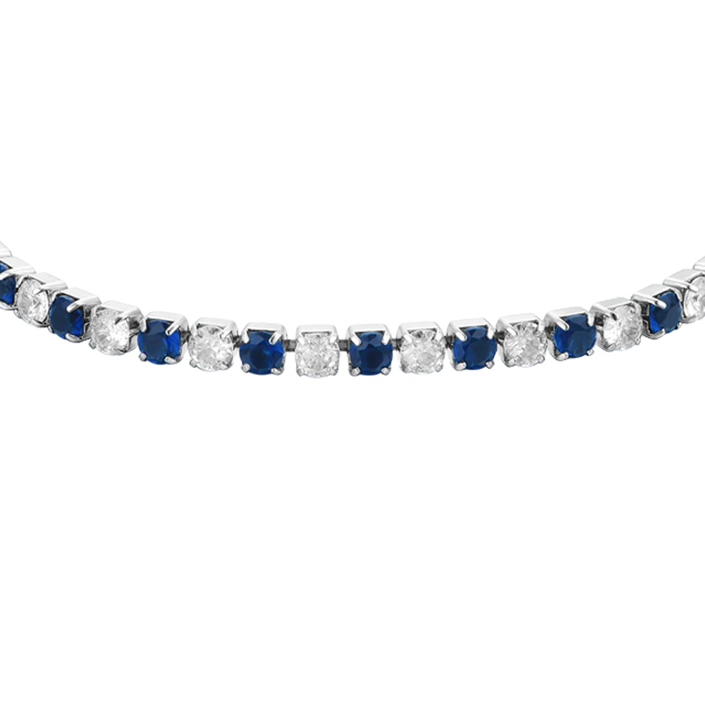 Bracciale Tennis Luca Barra Acciaio Cristalli Alternati Bianchi Blu