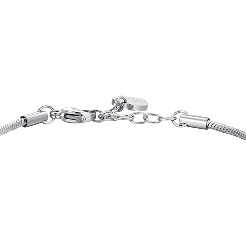 Bracciale Luca Barra Acciaio Maglia Coda Di Topo Sottile Charm Croce con Cristalli