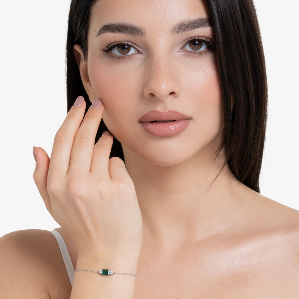 Bracciale Luca Barra Acciaio Con Cubic Zirconia Verde Bianco