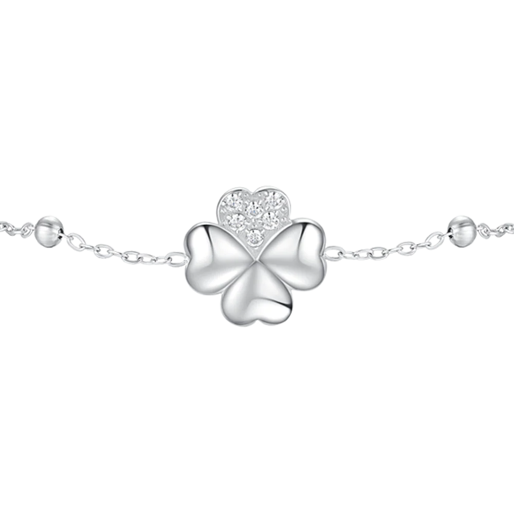 Bracciale Luca Barra Acciaio Centrale Quadrifoglio e Cristalli