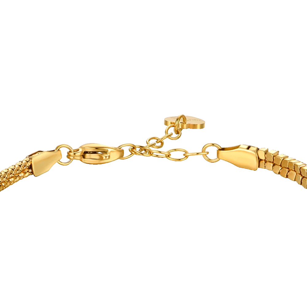 Bracciale Luca Barra Legami Pvd Oro Con Nodo E 2 File Di Cristalli Rosa