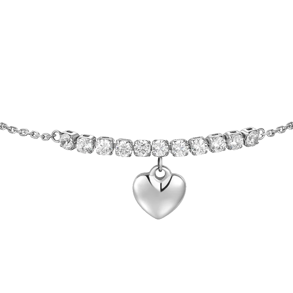 Bracciale Luca Barra Acciaio Centrale Cristalli e Charm Cuore