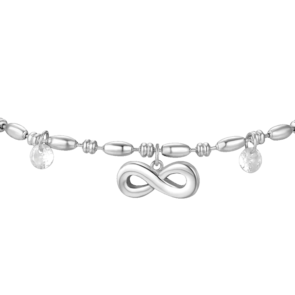 Bracciale Luca Barra Acciaio Centrale Maglia A Chicchi Di Riso Infinito e Cristalli