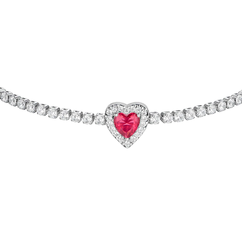 Bracciale Tennis Luca Barra Centrale Cuore Cristallo Rosa Contornato