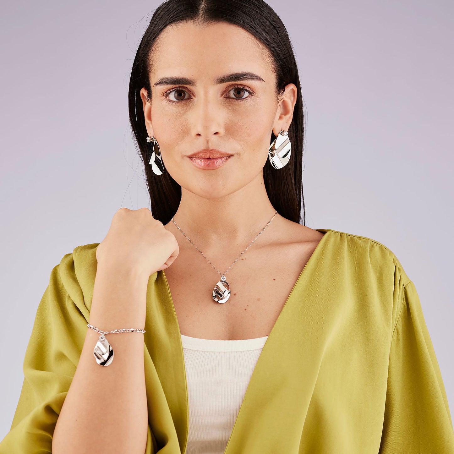 Collana Brosway Bloom Acciaio Pendente Tripla Foglia e Cristallo
