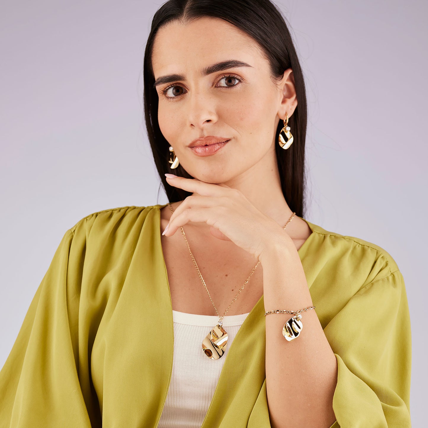 Orecchini Pendenti Brosway Bloom Pvd Oro Doppia Foglia Con Cristallo