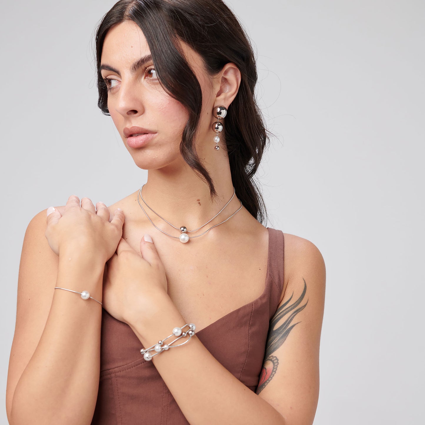 Collana Girocollo 2 Fili Brosway Perfect Acciaio Sfera e Perla