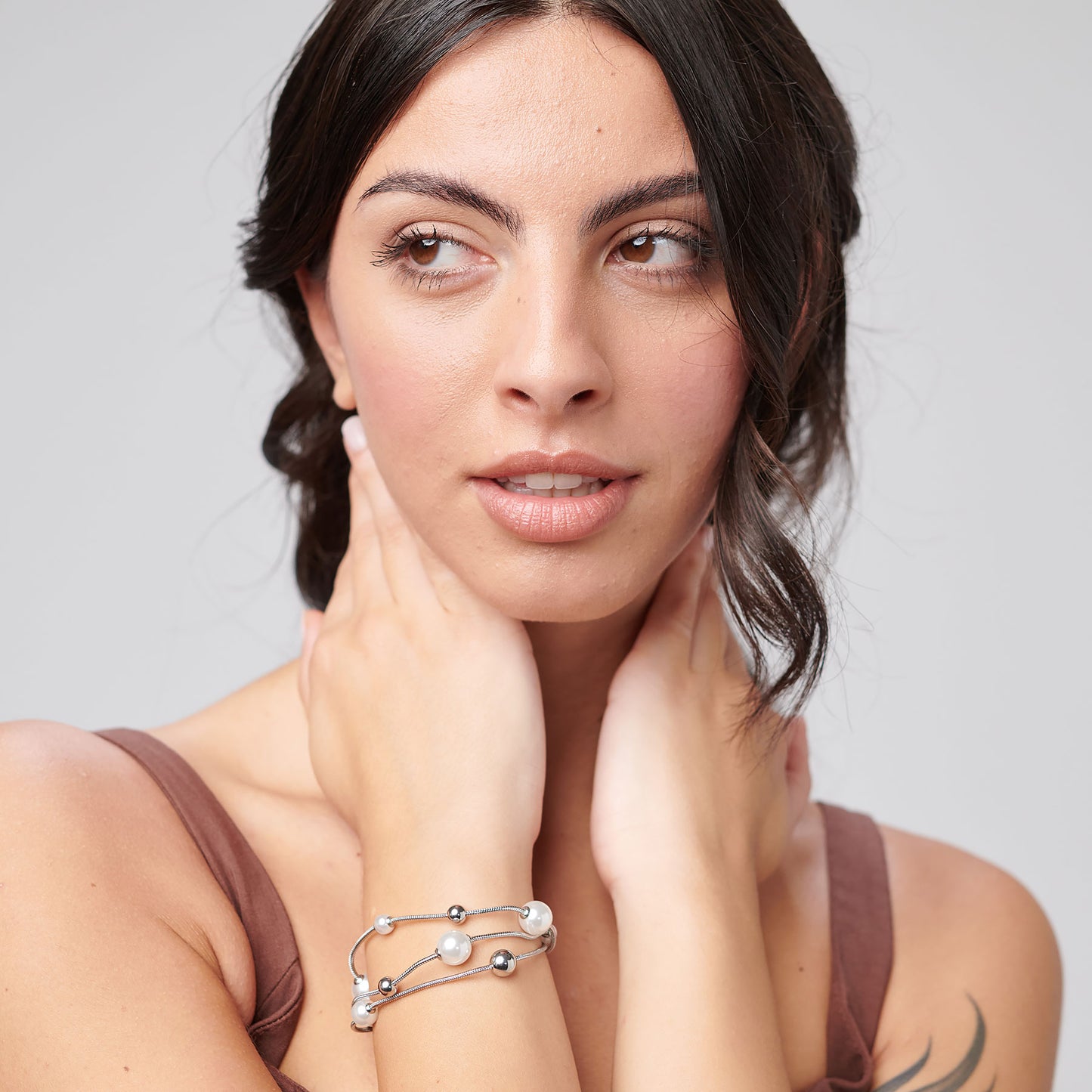 Bracciale 3 Fili Brosway Perfect Coda Di Topo Acciaio Sfere e Perle