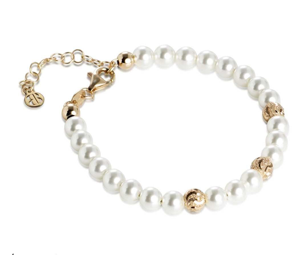 Bracciale Boccadamo Perle Argento Dorato e 3 Sfere Lavorazione Diamantata