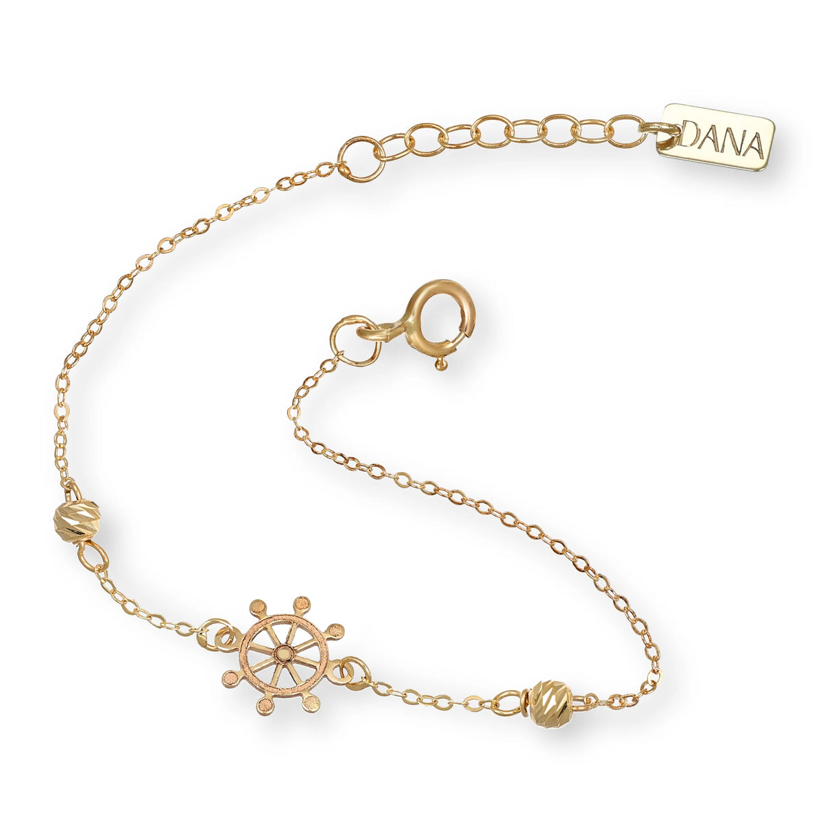 Bracciale Bimbo Dana Baby Oro Giallo 9 Kt con 2 Sferette Sfaccettate E Timone Centrale