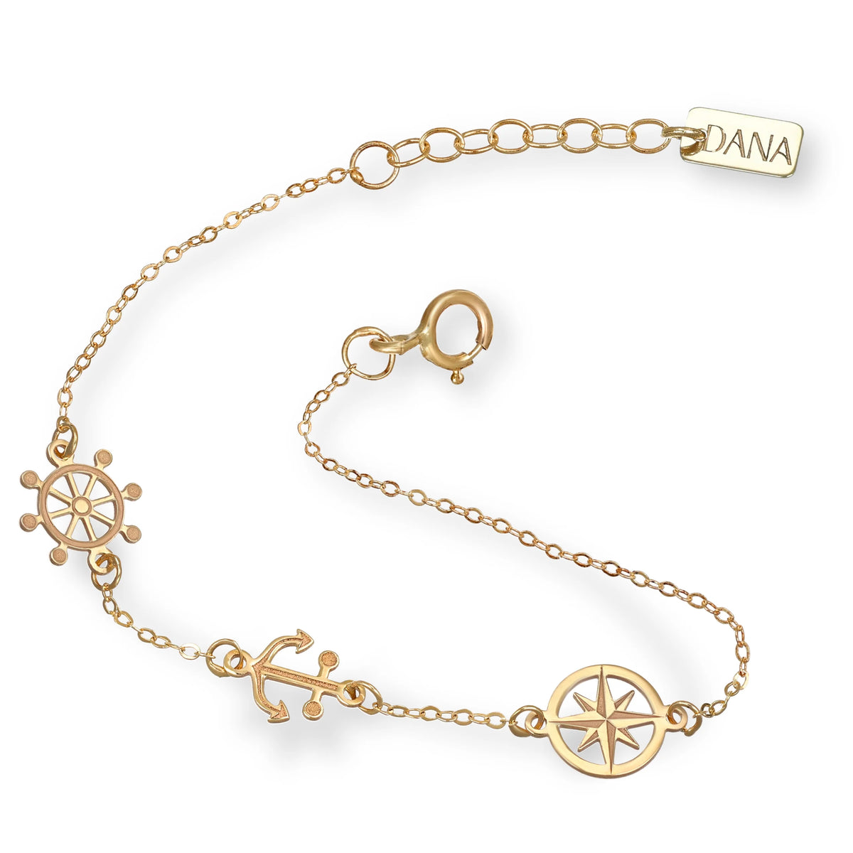 Bracciale Bimbo Dana Petit Baby Oro Giallo 9 Kt Timone Ancora Rosa Dei Venti