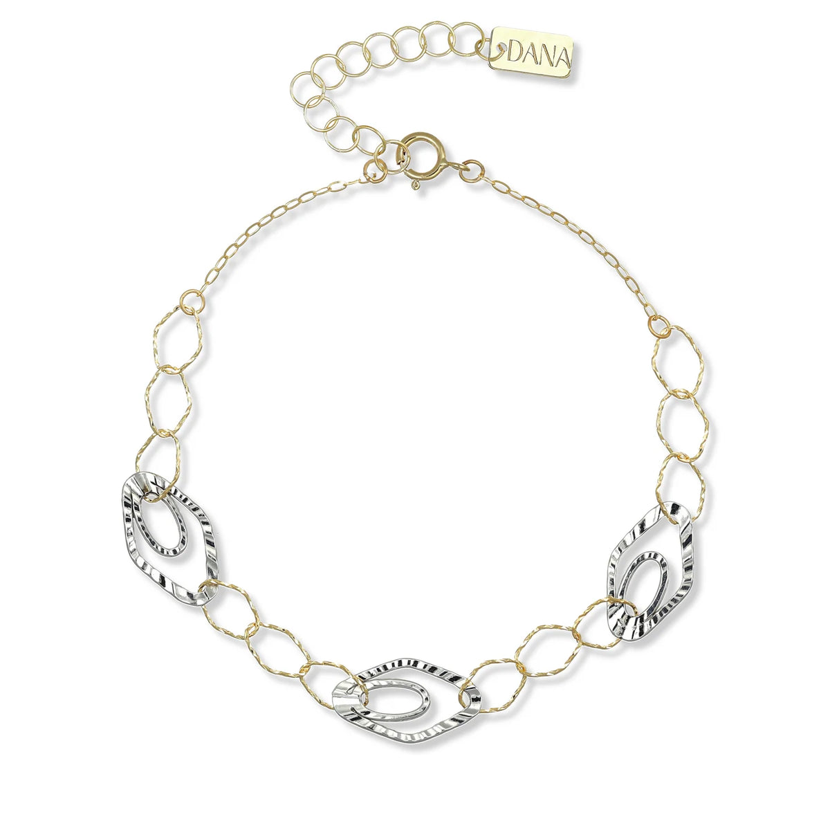 Bracciale Dana Everyday Oro Giallo 9 Kt Centrali 3 Maglie Romboidali Traforate in Oro Bianco