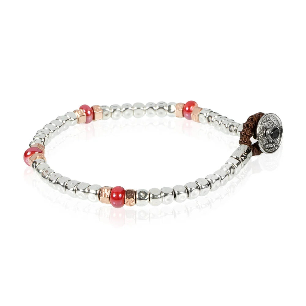 Bracciale Gerba Silver Ceramic Pepite Argento Bianco/Rosato + 4 Murrine Rosse Chiusura Argento