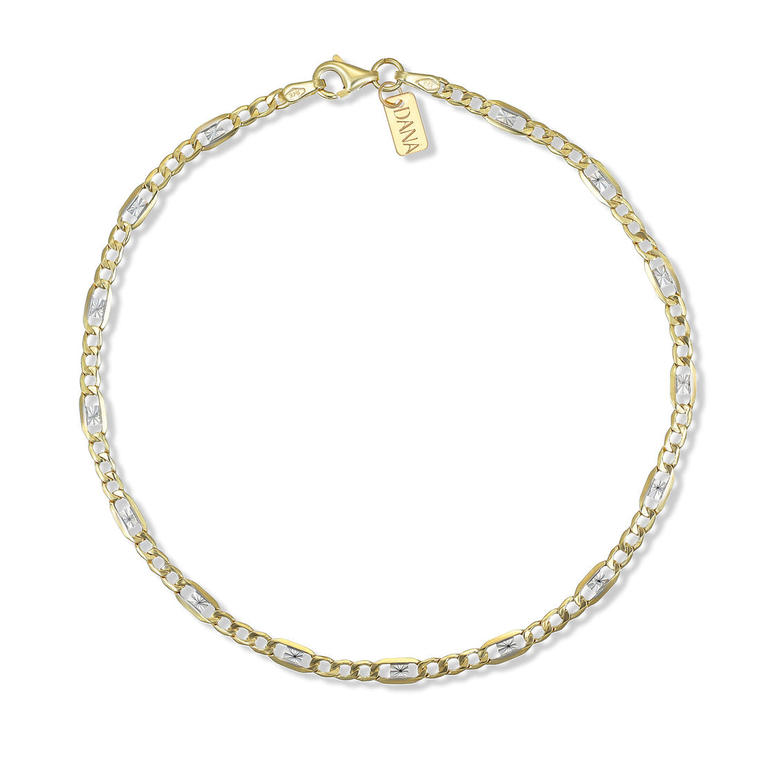 Bracciale Uomo Dana Timeless Bicolore Oro Giallo/Oro Bianco 9 Kt Catena Figaro 3+1 Diamantato